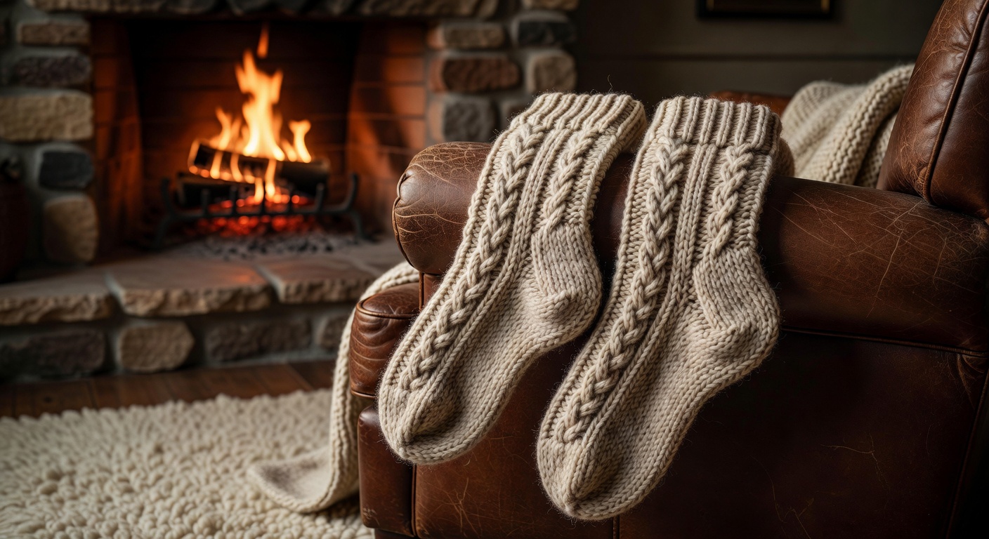Chunky knit wool socks in a warm oatmeal color