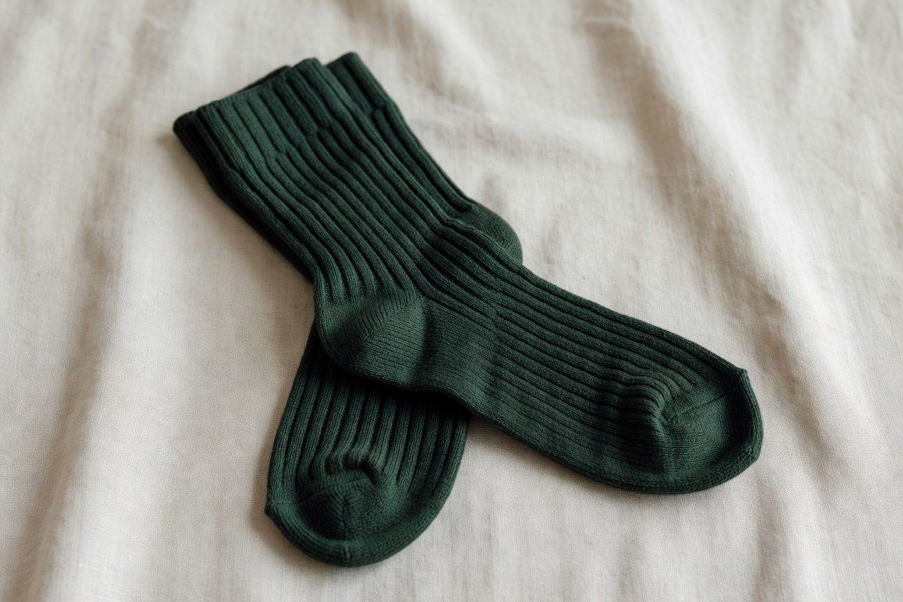 Forest green ribbed knitted socks